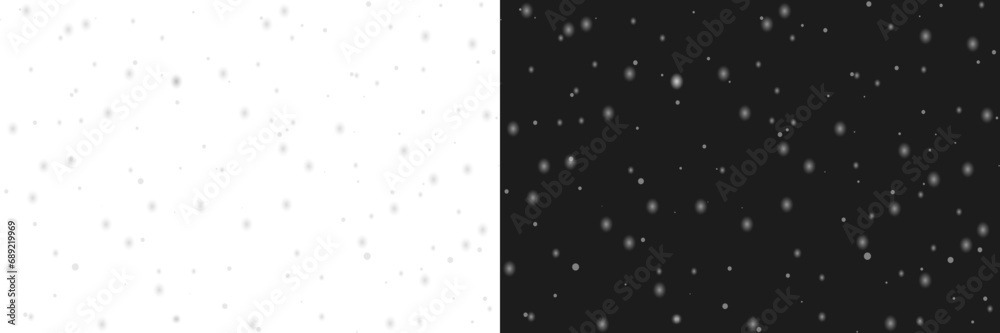 Heavy snowfall, falling snow isolated, snowfall light bokeh, blizzard falling, snow flakes in different shapes, frosty close-up wintry snowflakes on transparent background - obrazy, fototapety, plakaty 