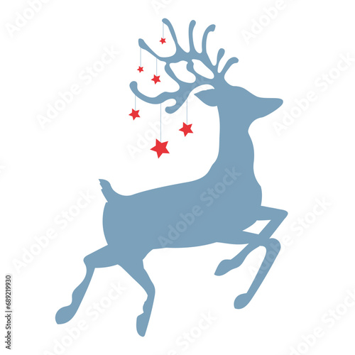 Jumping christmas deer with stars isolated  jumping reindeer silhouette - stock vector