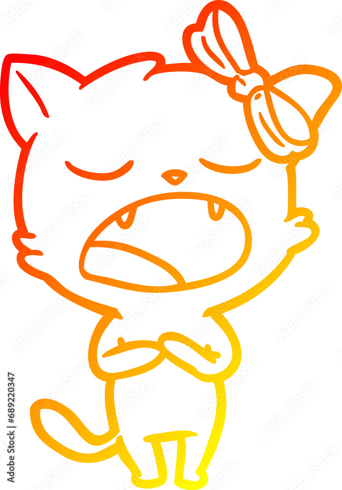 Obraz premium warm gradient line drawing of a cartoon singing cat