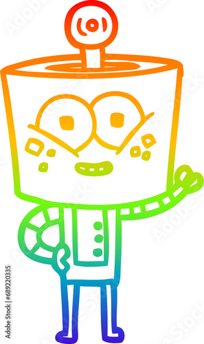 rainbow gradient line drawing of a happy cartoon robot