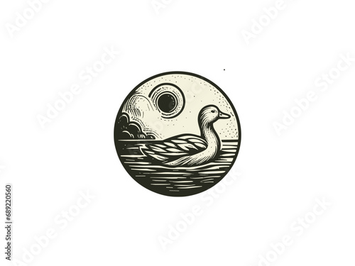 swimming duck illustration logo design