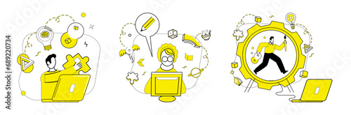 Creative process vector illustration. Imagination propels creative method, crafting nonstandard masterpieces Intelligence and intellect navigate labyrinth evolving creative process