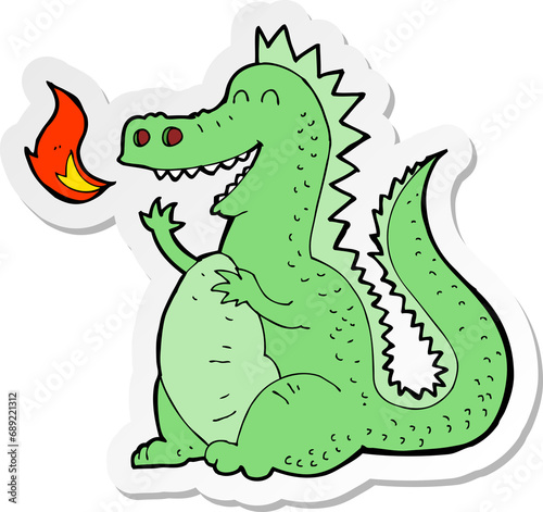 sticker of a cartoon fire breathing dragon