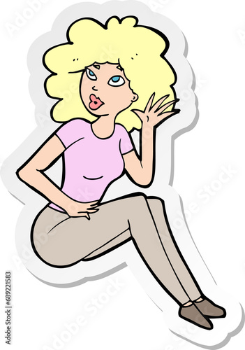 sticker of a cartoon woman listening
