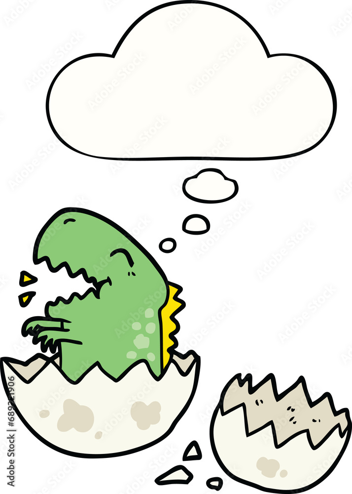 cartoon dinosaur hatching with thought bubble cartoon dinosaur hatching with thought bubble