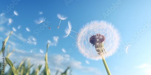dandelion on blue sky background photo