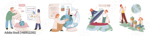 Laboratory research. Vector illustration. Information sharing and collaboration in lab accelerate scientific progress and breakthroughs Knowledge gained through laboratory research shapes