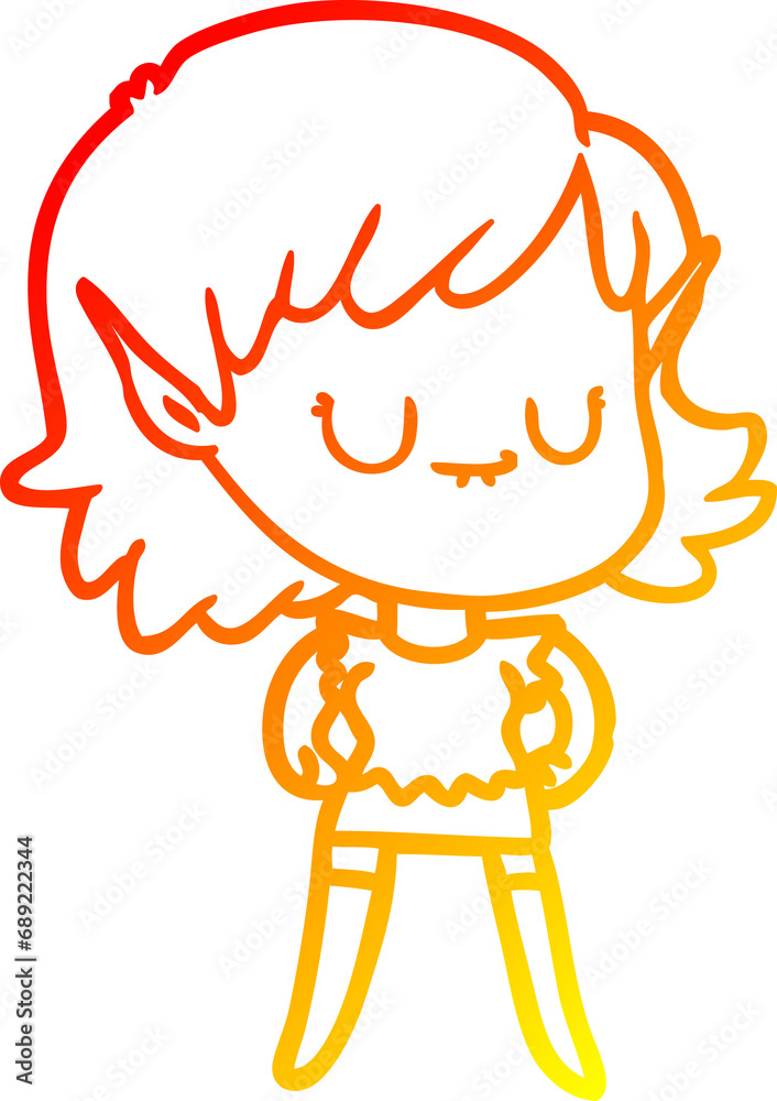 warm gradient line drawing of a happy cartoon elf girl warm gradient line drawing of a happy cartoon elf girl