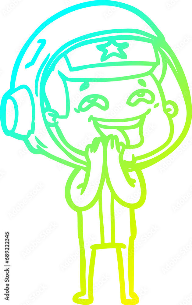 cold gradient line drawing of a cartoon laughing astronaut