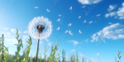 dandelion on blue sky background