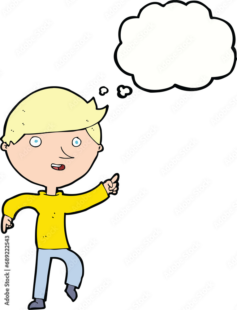 cartoon happy pointing with thought bubble cartoon happy pointing with thought bubble