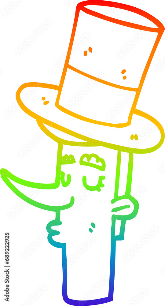 rainbow gradient line drawing of a cartoon man wearing top hat rainbow gradient line drawing of a cartoon man wearing top hat
