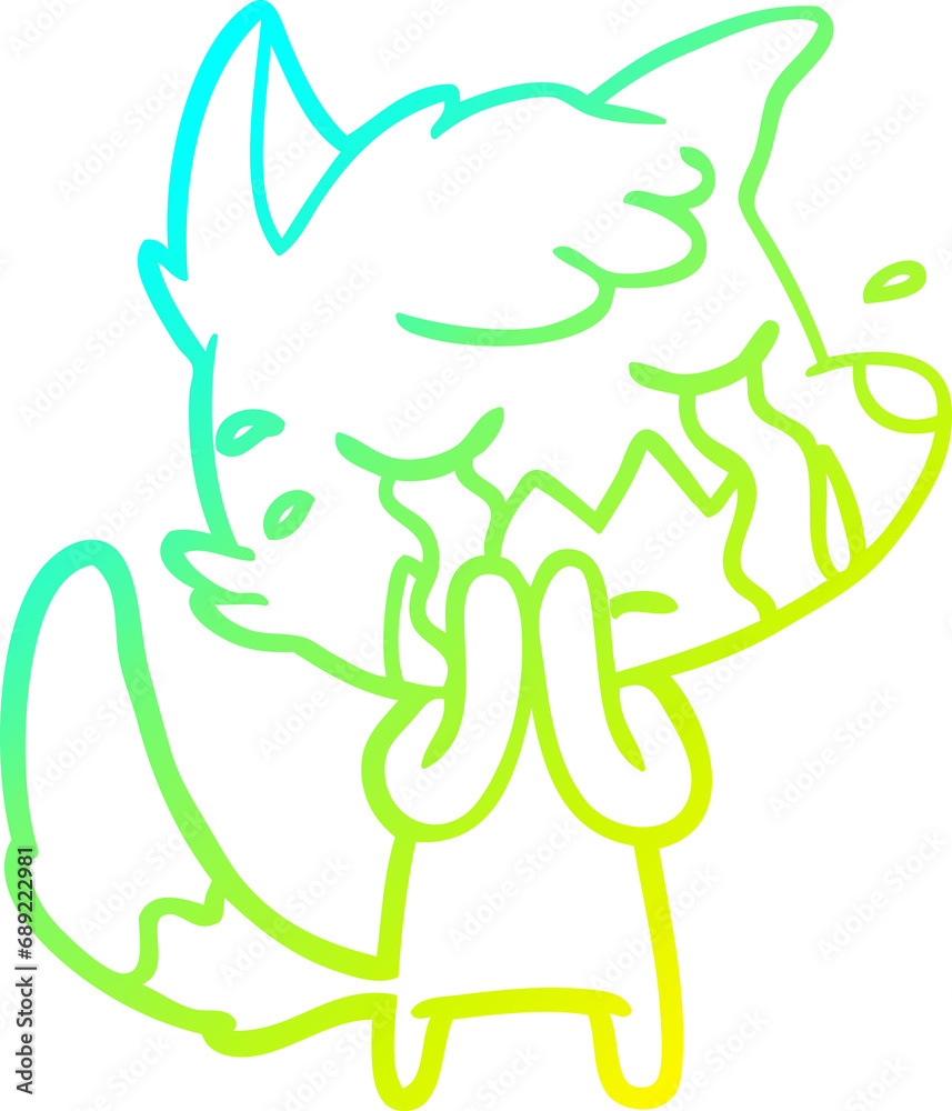 Fototapeta premium cold gradient line drawing of a crying fox cartoon