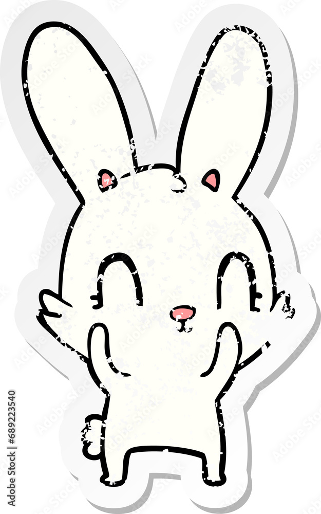 distressed sticker of a cute cartoon rabbit distressed sticker of a cute cartoon rabbit