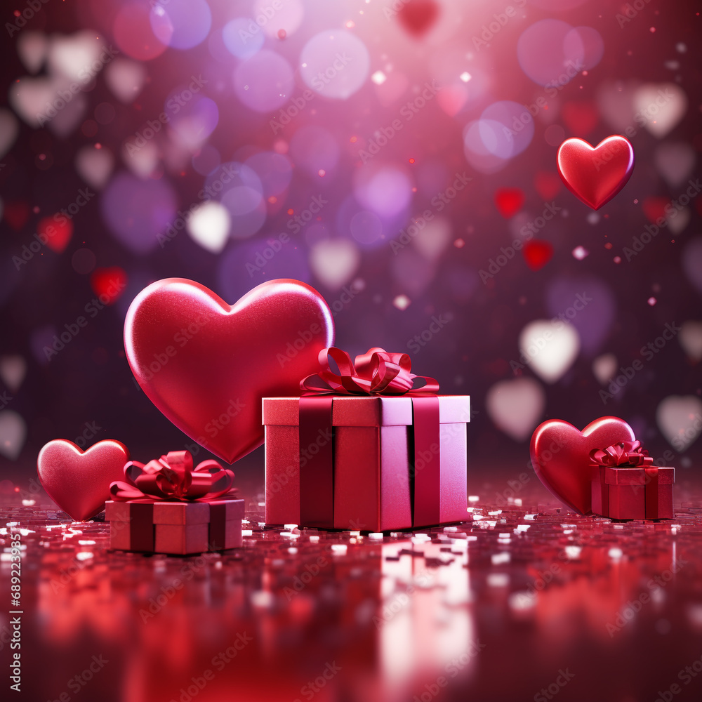 modern design, romantic red hearts with padarkas on a festive bokeh background, banner, poster for an event, wedding, Valentine's Day, birthday, symbol of love and fidelity.