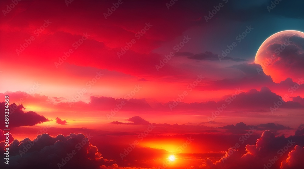 Sunset is a deep black. Evening sky with dramatic clouds. Space for design in fiery sky. The sky is a magical fantasy. Concept of war, warfare, dread, world catastrophe, and horror Sunset is a deep black. Evening sky with dramatic clouds. Space for design in fiery sky. The sky is a magical fantasy. Concept of war, warfare, dread, world catastrophe, and horror