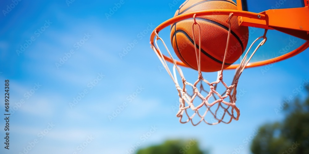 A basketball ball is being launched at a basketball hoop, in the style of contrasting, 