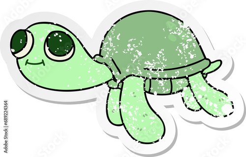 distressed sticker of a quirky hand drawn cartoon turtle