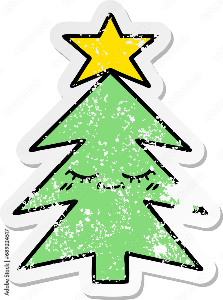 Obraz premium distressed sticker of a cute cartoon christmas tree