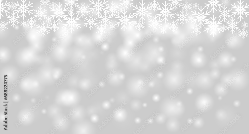 Gray Christmas background. Christmas card. Fallen snowflakes. Vector illustration