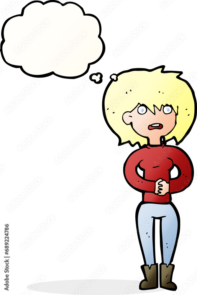 cartoon worried woman with thought bubble cartoon worried woman with thought bubble