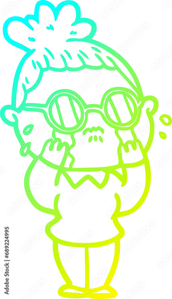 cold gradient line drawing of a cartoon crying woman wearing spectacles cold gradient line drawing of a cartoon crying woman wearing spectacles