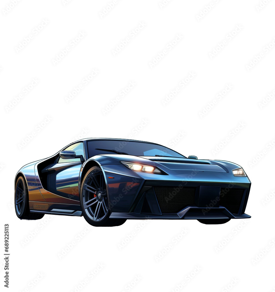 black sports car on a transparent background, isolated, style of gta v artworks, 2 d game art gta cover - obrazy, fototapety, plakaty 
