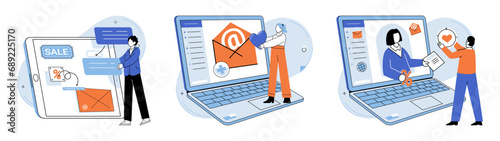 Email marketing vector illustration. Digital content management is crucial for delivering relevant and engaging email marketing campaigns Developing comprehensive strategy is essential for success