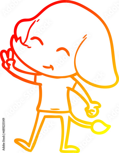 warm gradient line drawing of a cute cartoon elephant