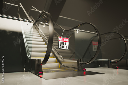 Non-operational Escalator with Cautionary Out-of-Service Notice Displayed photo