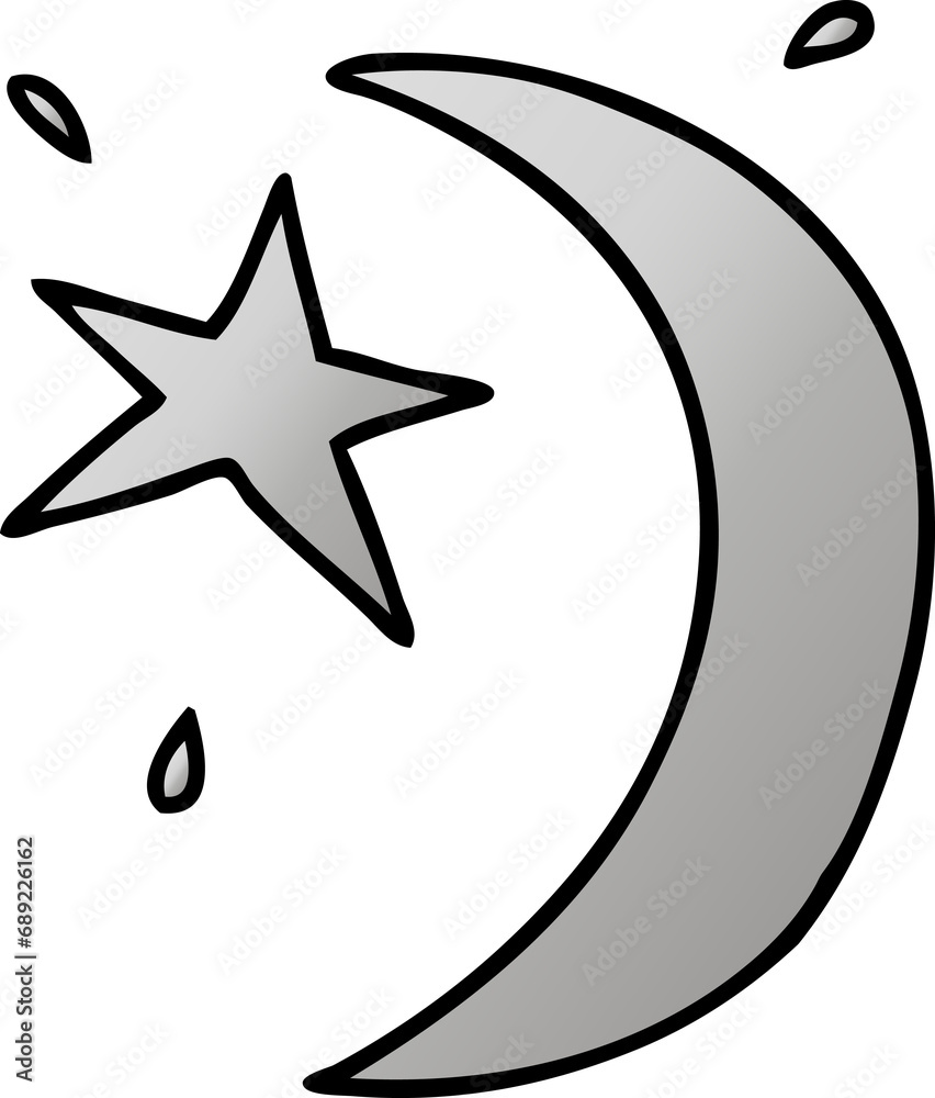 hand drawn gradient cartoon doodle of the moon and a star hand drawn gradient cartoon doodle of the moon and a star
