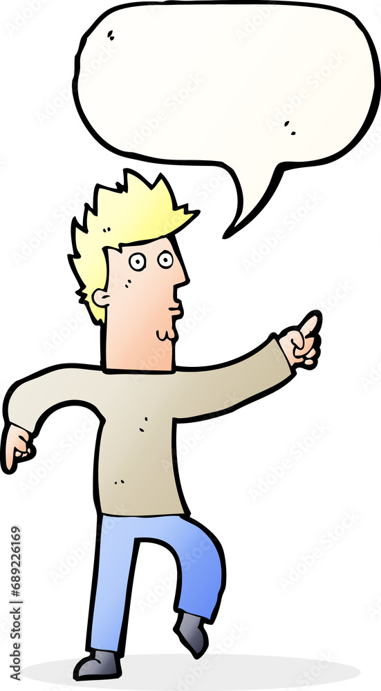 cartoon worried man pointing with speech bubble cartoon worried man pointing with speech bubble