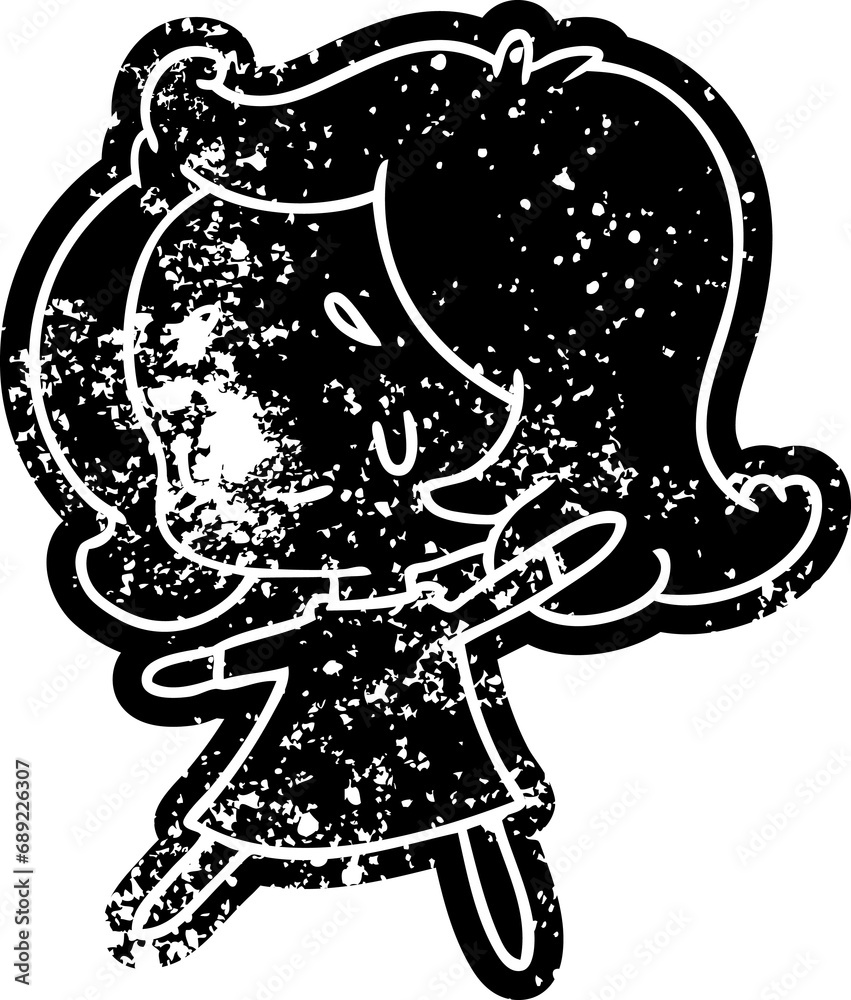 Fototapeta premium grunge distressed icon of a cute kawaii girl