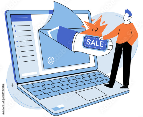 Email marketing vector illustration. Crafting persuasive messages is crucial for driving engagement and conversions in email marketing Cyberspace serves as vast virtual marketplace where email