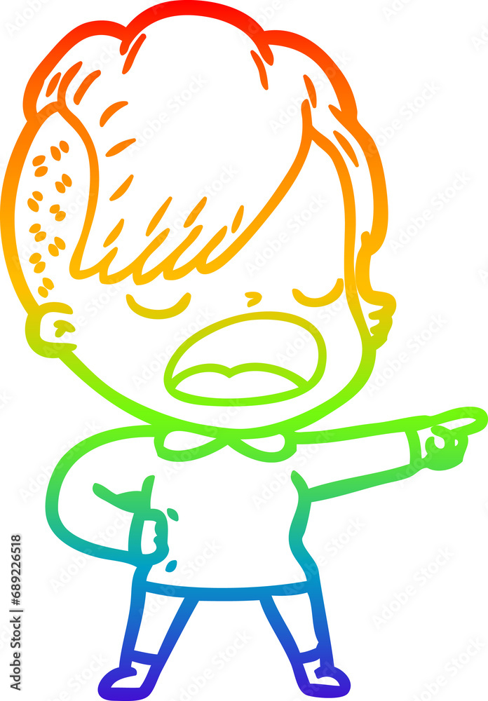rainbow gradient line drawing of a cartoon cool hipster girl talking rainbow gradient line drawing of a cartoon cool hipster girl talking