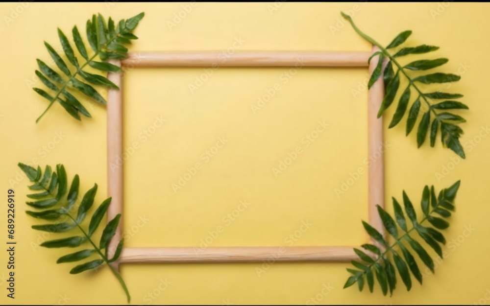 Obraz premium Empty frame with leaf, decoration, ai generated 