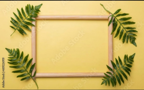 Empty frame with leaf, decoration, ai generated 