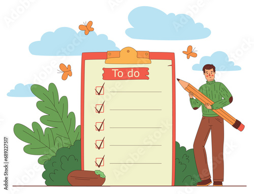 Tablet with a checklist to-do list with man with pencil