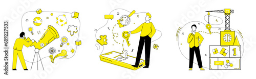Creative solutions vector illustration. Dive into sea improvement, riding waves innovative business strategies Creative solutions sprout from fertile soil strategic intelligence The creative solutions