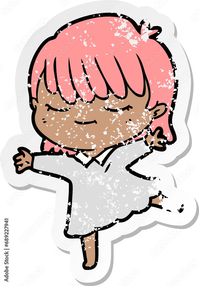 distressed sticker of a cartoon woman distressed sticker of a cartoon woman