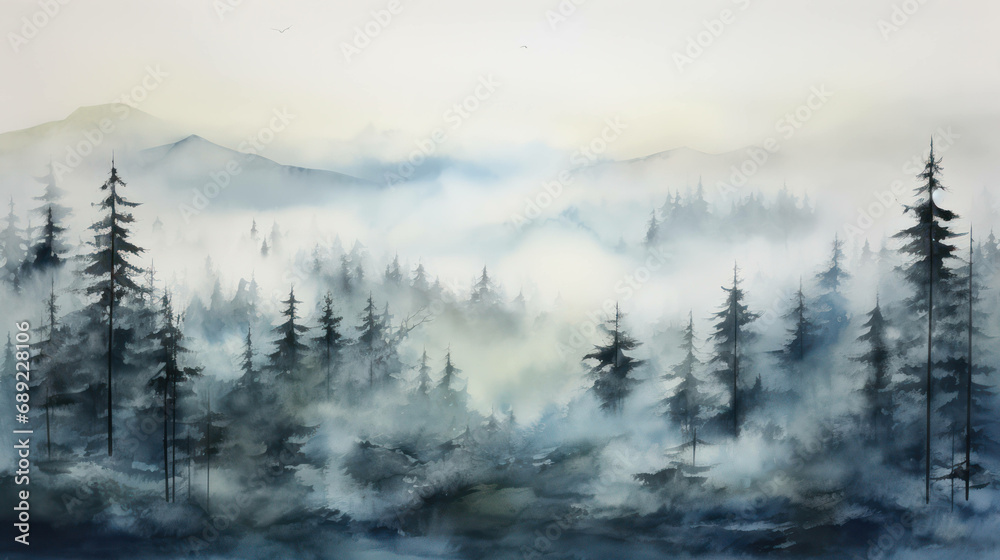 Tree season mountain nature morning foggy background travel mist sky forest landscape fog misty