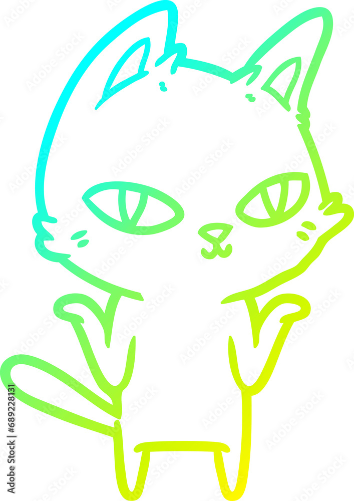 cold gradient line drawing of a cartoon cat staring cold gradient line drawing of a cartoon cat staring