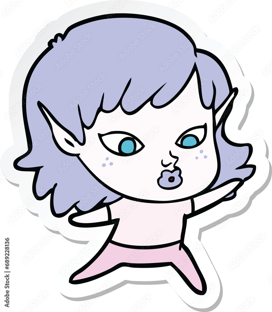 sticker of a pretty cartoon elf girl sticker of a pretty cartoon elf girl