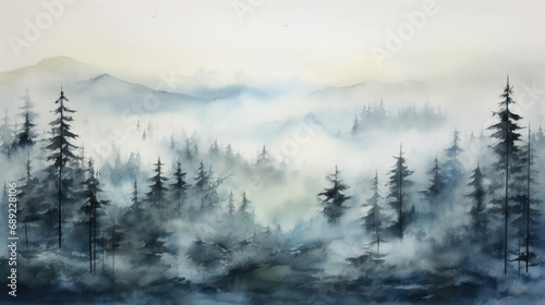Tree season mountain nature morning foggy background travel mist sky forest landscape fog misty © VICHIZH