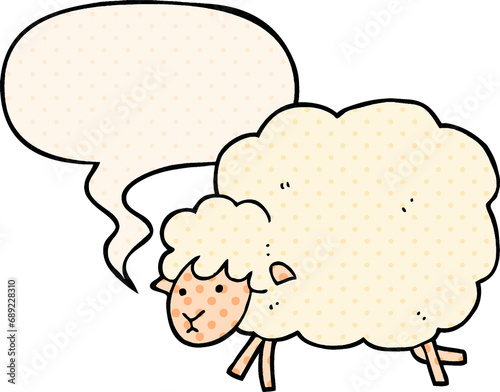 cartoon sheep with speech bubble in comic book style