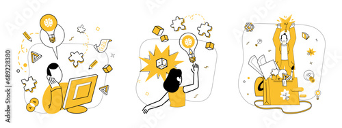 Creative process vector illustration. Imagination propels creative method, crafting nonstandard masterpieces Intelligence and intellect navigate labyrinth evolving creative process