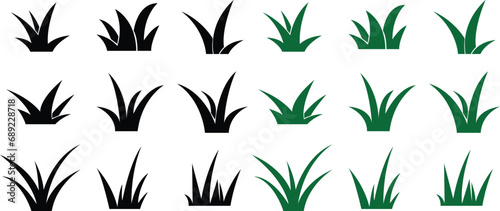 Fill Lawn grass Icons Set. Cartoons of plant and shrubs for boarding and framing, eco and organic logo elements. Vectors spring field planting shape lawns or garden collection, Transparent background. photo