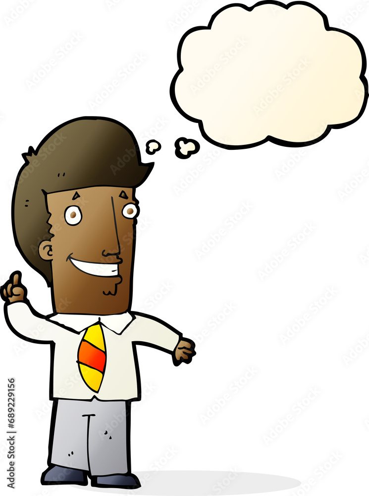 cartoon office man with idea with thought bubble cartoon office man with idea with thought bubble