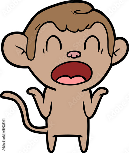 shouting cartoon monkey shrugging shoulders