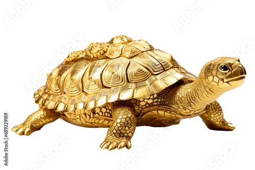 lucky turtle concept Belief in longevity. Turtles made of gold are believed to bring longevity on white background